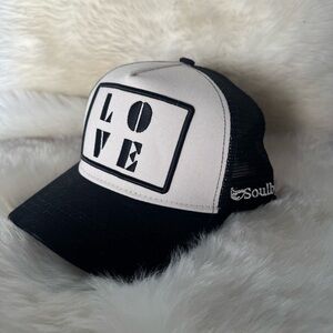 Soulbyrd LOVE Trucker Hat – Black & White Mesh Snapback